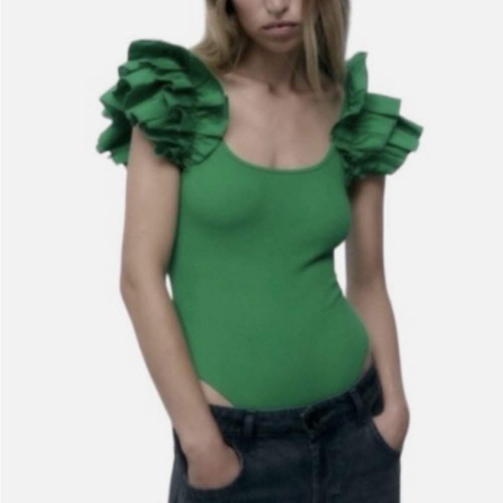 Zara Green Ruffle Sleeve Bodysuit